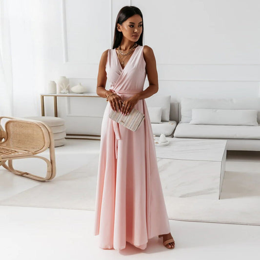 Abito Lungo Donna con Scollo a V Elegante e Leggero | Vestito Estivo e Cerimonia | Fiamma