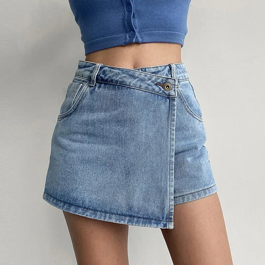 Gonna Mini Vita Alta Donna | Minigonna Classica Elastica Blu e Verde – Renata